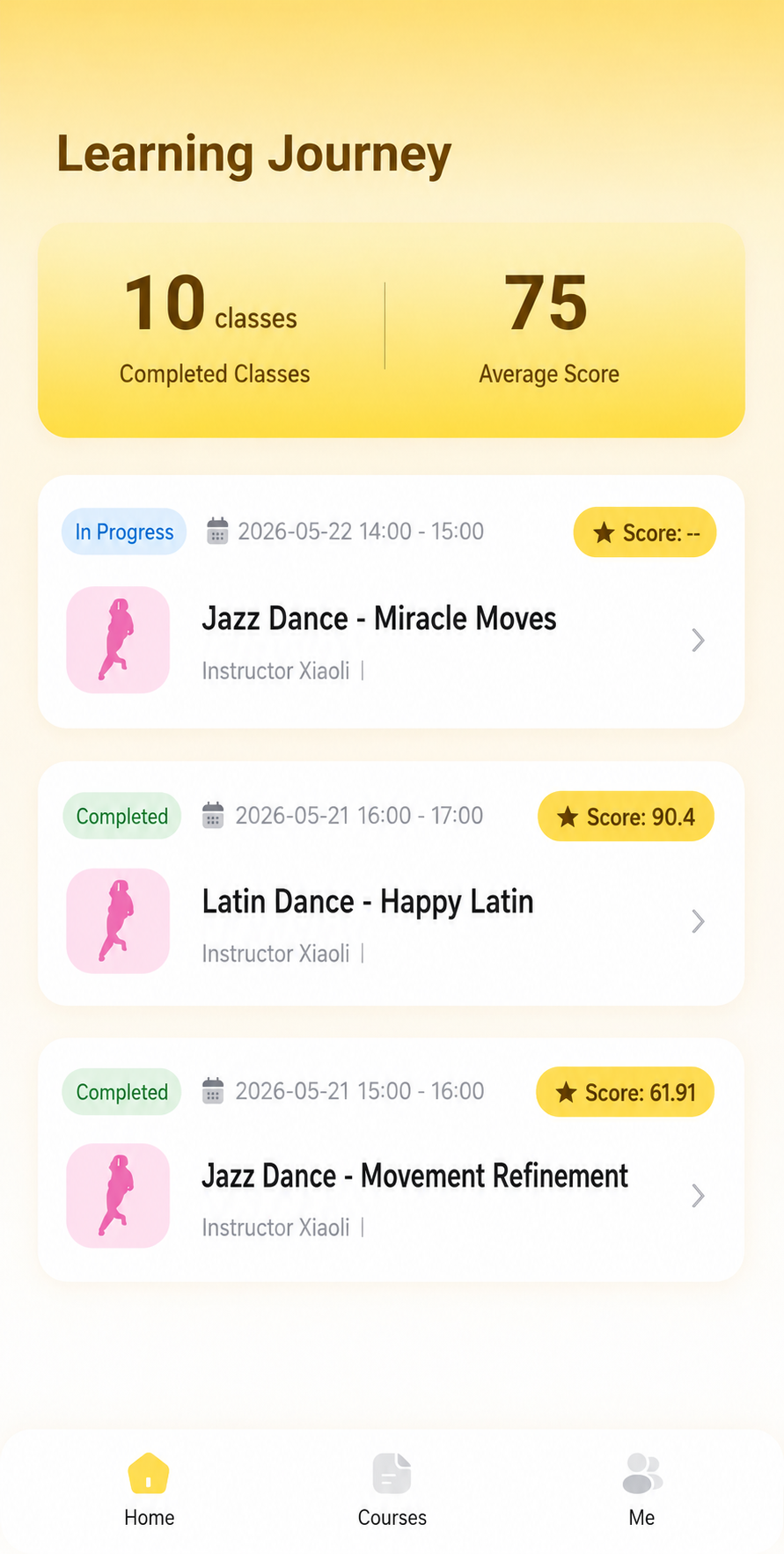 Student app course list screen